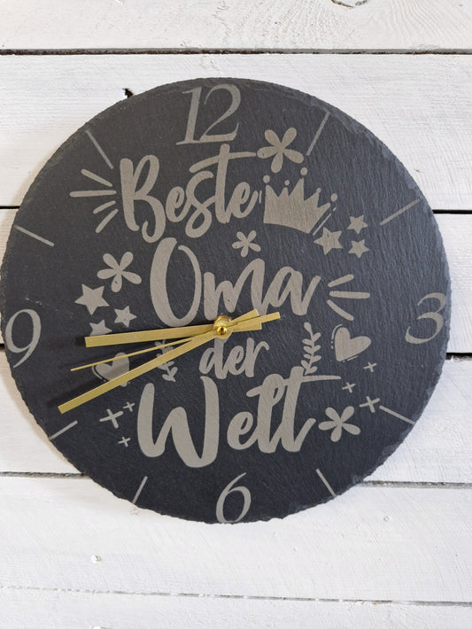 Schiefer Uhr Beste Oma der Welt