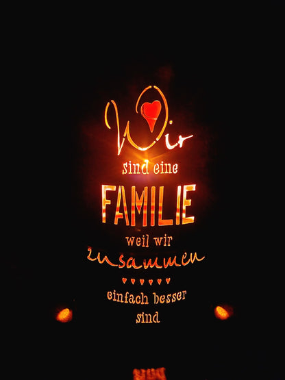 Feuertonne Wir sind eine Familie weil wir zusammen einfach besser sind