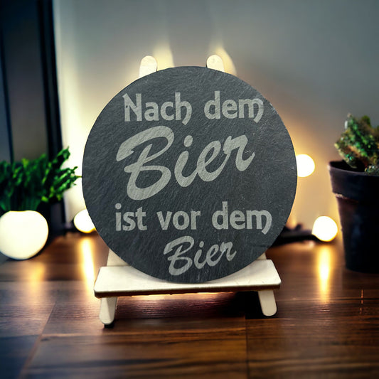 Schieferuntersetzer "Nach dem Bier ist vor dem Bier"